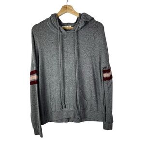 Pink Rose Gray Stripe Sleeve Knit Relaxed Fit Hoodie Sweatshirt L